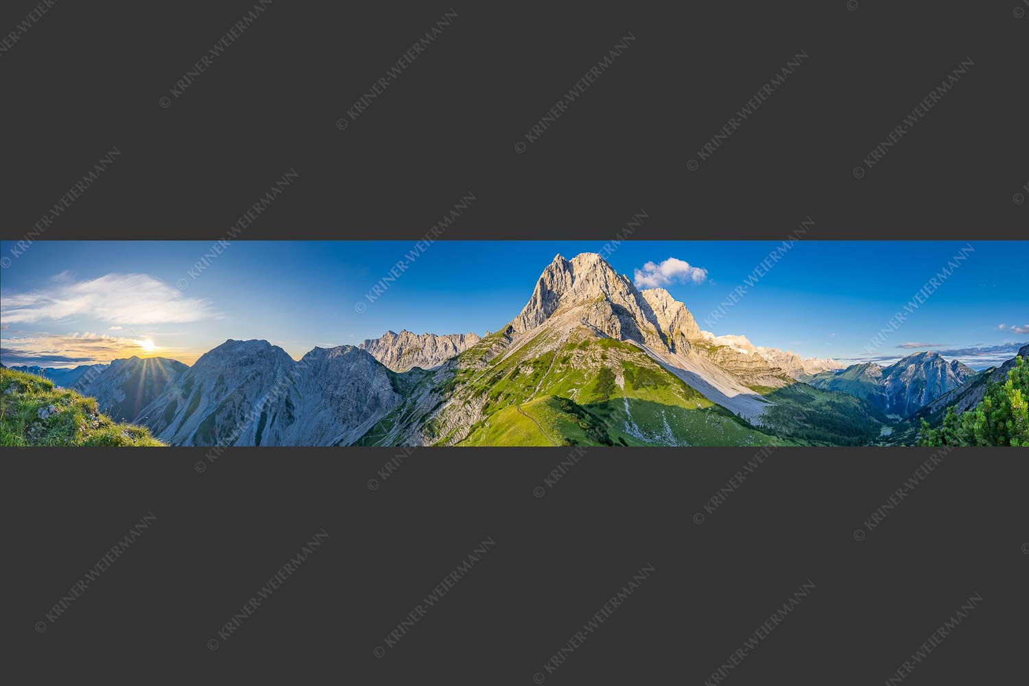 Lamsenjochspitze mit Sonnenaufgang auf der Rappenspitze - Übers Lamsenjoch 5:1  -- Lamsenspitze Karwendel - mehr Infos bei www.Kriner-Weiermann.de