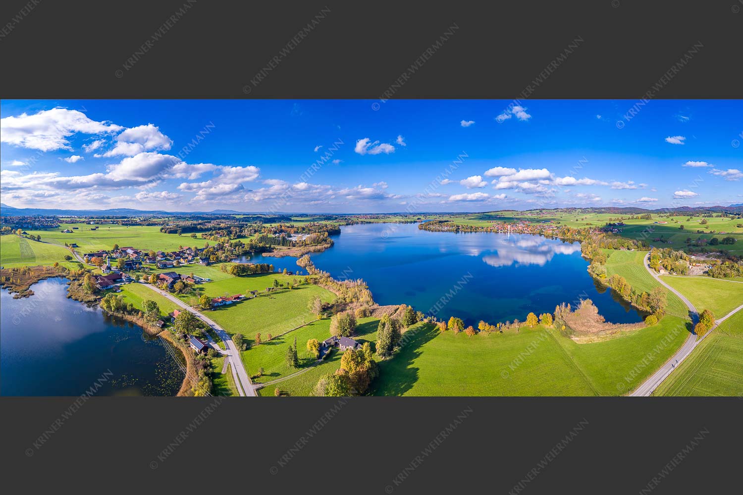 Froschhauser- und Riegsee mit gleichnamigen Orten - Voralpenseen 2,5:1  -- Froschhausen Riegsee - mehr Infos bei www.Kriner-Weiermann.de
