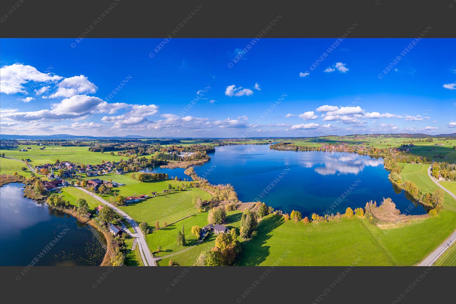 Froschhauser- und Riegsee mit gleichnamigen Orten - Voralpenseen 2:1  -- Froschhausen Riegsee - mehr Infos bei www.Kriner-Weiermann.de