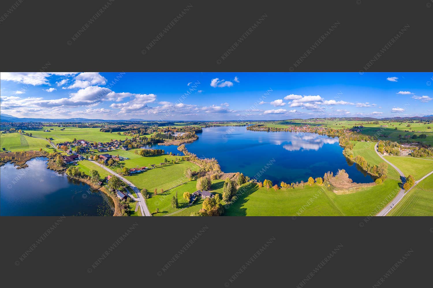 Froschhauser- und Riegsee mit gleichnamigen Orten - Voralpenseen 3:1  -- Froschhausen Riegsee - mehr Infos bei www.Kriner-Weiermann.de