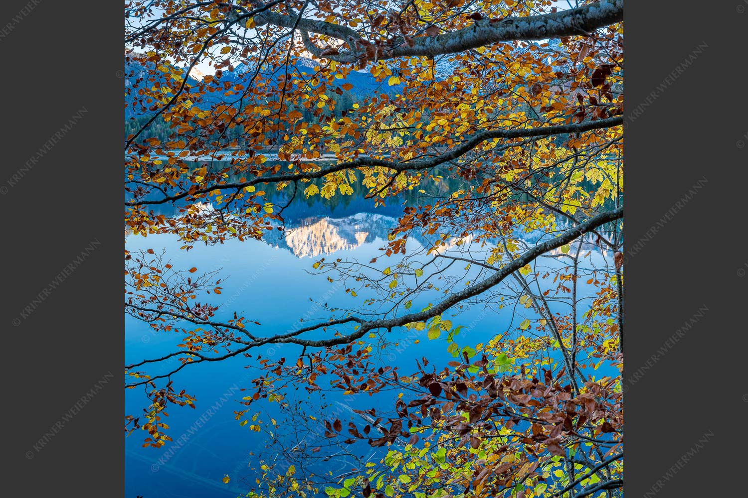 Wörner spiegelt sich im Barmsee - Wörnerblick 1:1  -- Barmsee Buche Wörner - mehr Infos bei www.Kriner-Weiermann.de