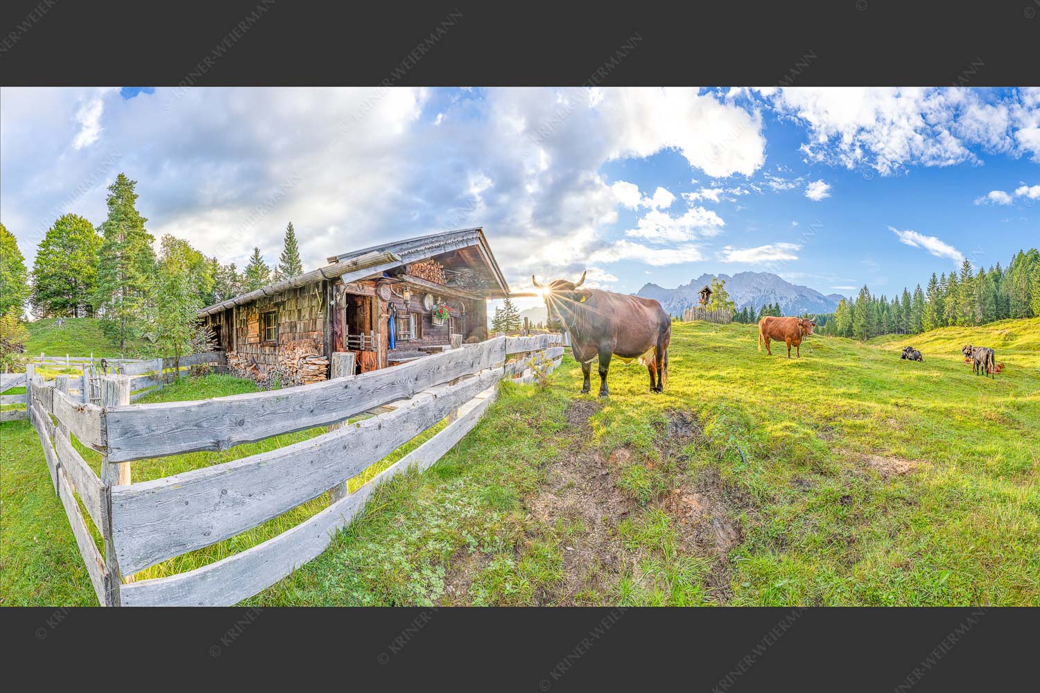 Malerische Almhütte bei Mittenwald mit Karwendel - Almbiente IV 2:1  -- Mittenwald Alm Buckelwiesen Karwendel - mehr Infos bei www.Kriner-Weiermann.de