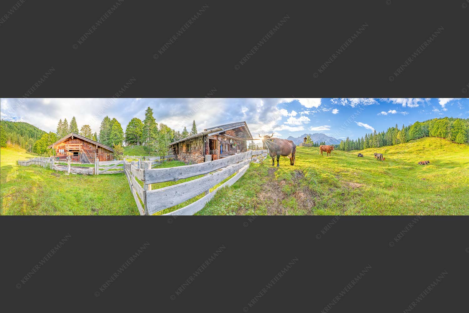 Malerische Almhütte bei Mittenwald mit Karwendel - Almbiente IV 4:1  -- Mittenwald Alm Buckelwiesen Karwendel - mehr Infos bei www.Kriner-Weiermann.de