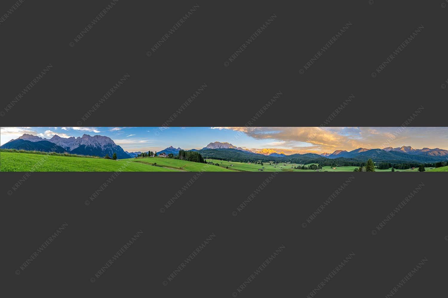 Erstes Sonnenlicht am Zugspitzmassiv - Wunderbares Werdenfels 10:1  -- Karwendel Wetterstein und Estergebirge - mehr Infos bei www.Kriner-Weiermann.de
