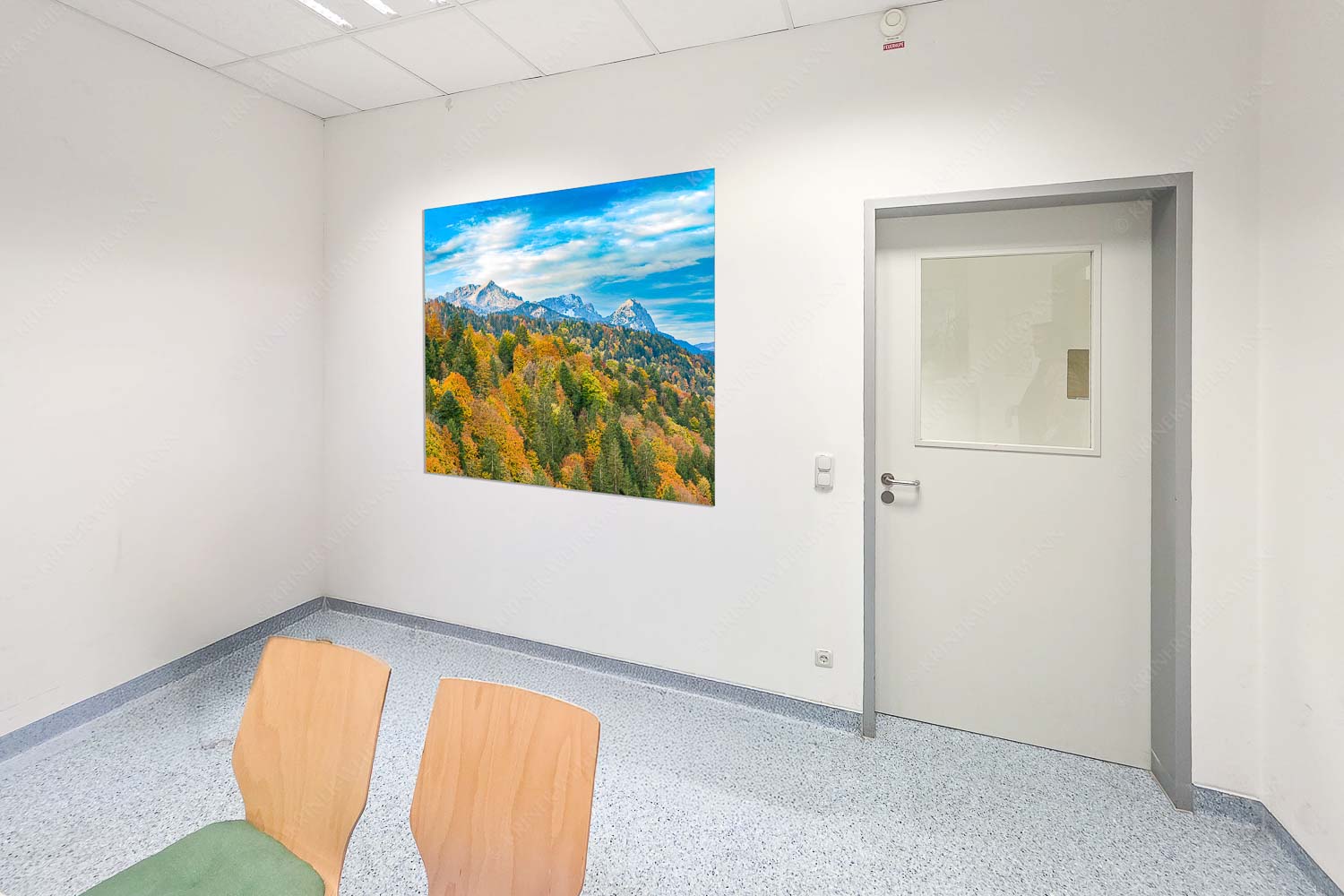 Blick über Herbstwald zum Zugspitzmassiv im Wettersteingebirge - Raum 043-073 Indian Summer Dahoam-Herbstfärbung mit Alpspitze Zugspitze und Waxenstein 1:1 - mehr Infos bei www.Kriner-Weiermann.de