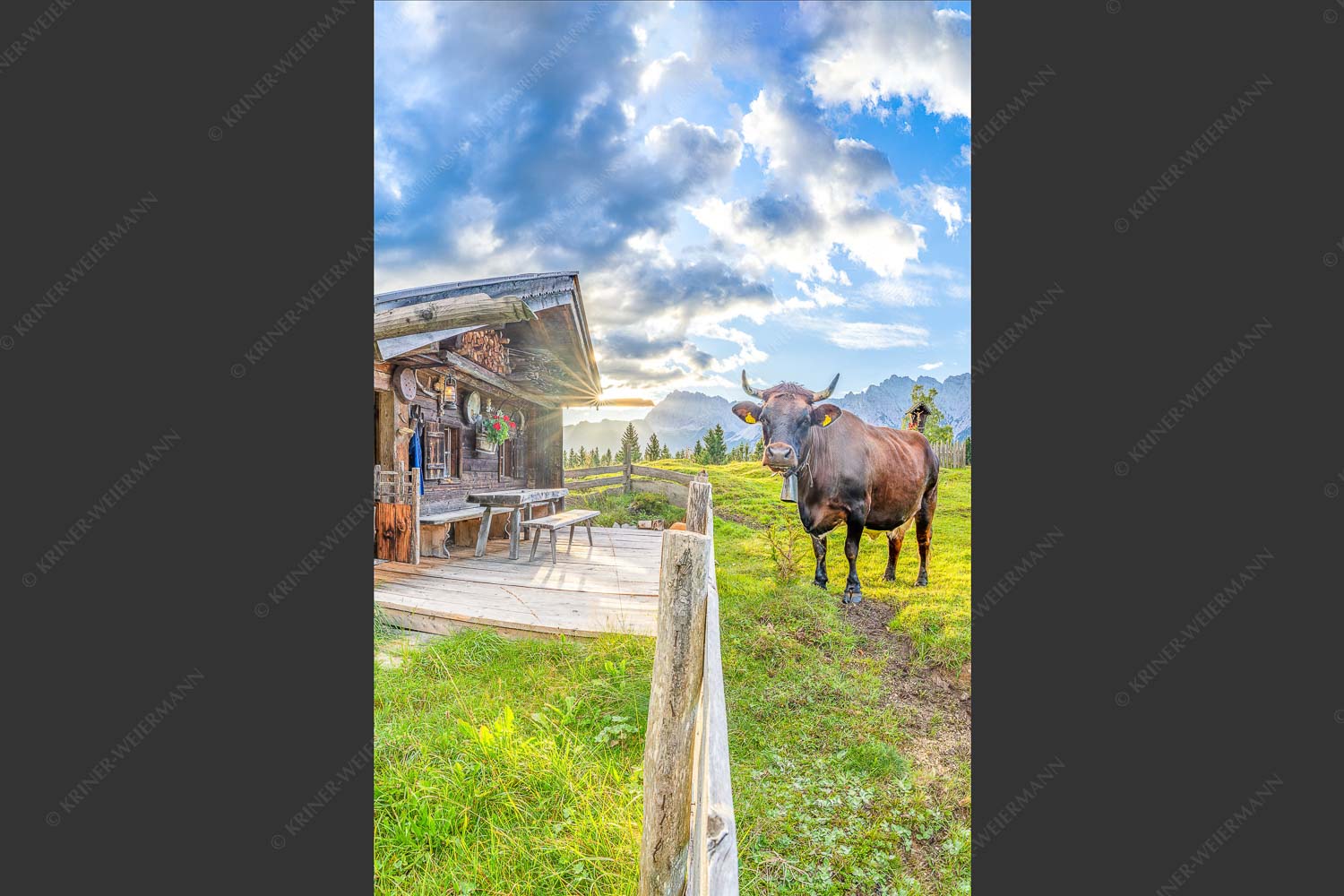 Malerische Almhütte bei Mittenwald mit Karwendel - Almbiente II 2:3  -- Mittenwald Alm Buckelwiesen Karwendel - mehr Infos bei www.Kriner-Weiermann.de