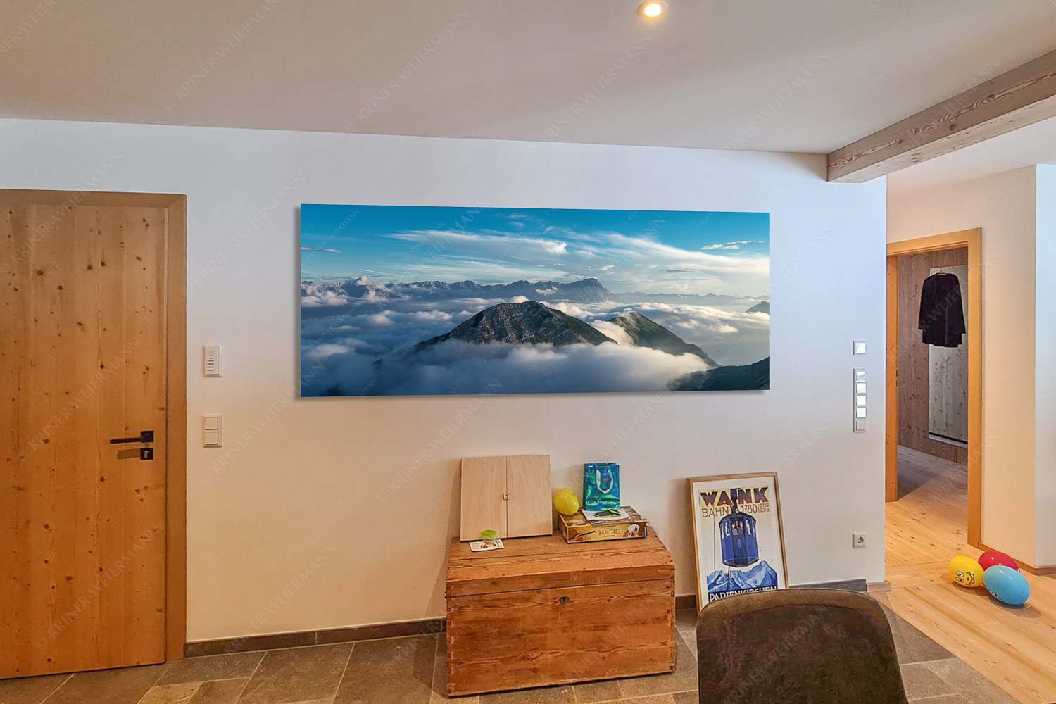 Blick vom Estergebirge ins Wettersteingebirge mit Zugspitze - Küche Zufriedenheit-Wetterstein Panorama 2,5:1 - mehr Infos bei www.Kriner-Weiermann.de