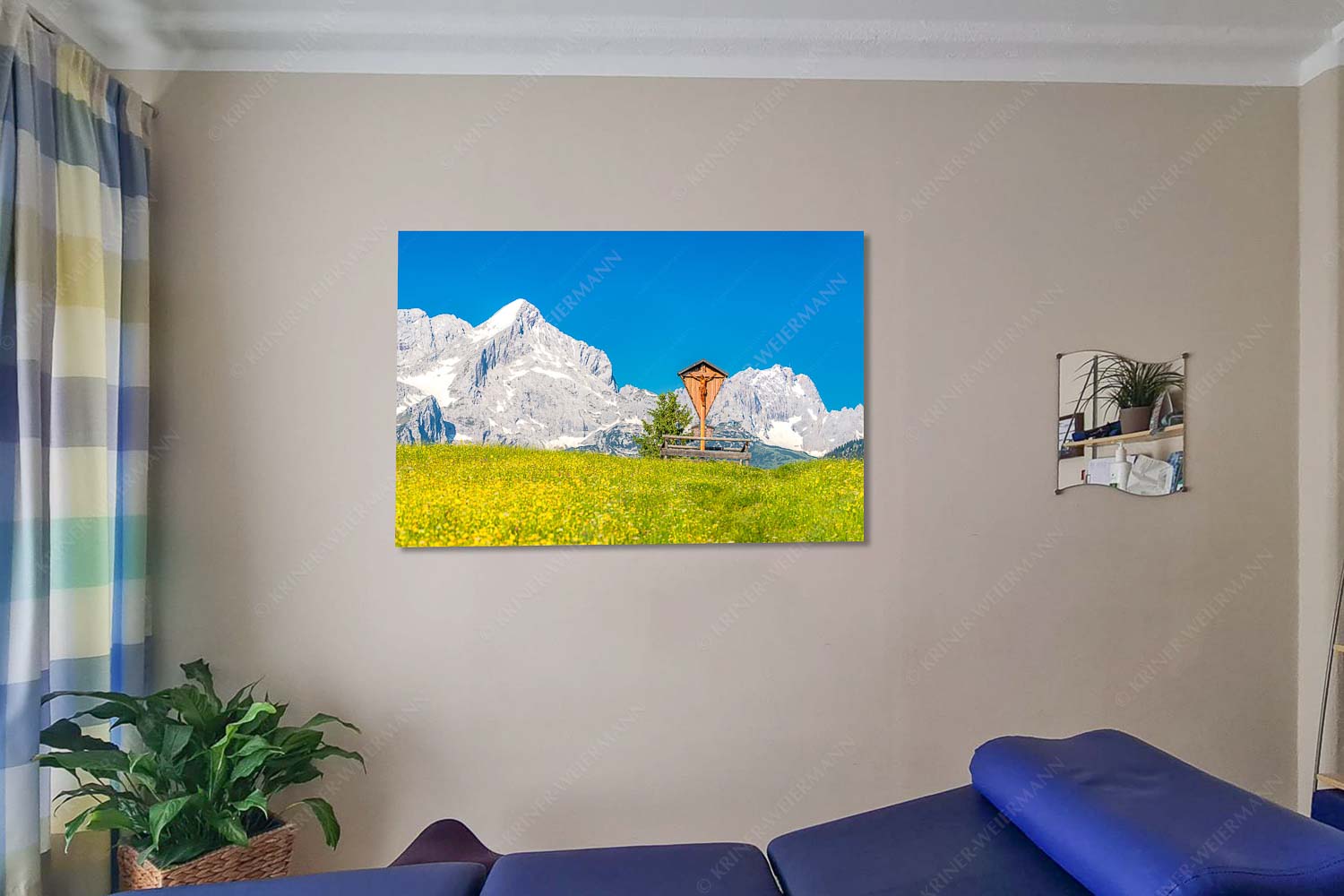 Blick über Blumenwiese am Eckbauer zum Zugspitzmassiv - Alpspitze Wegkreuz-Alpine Kulturlandschaft Alpspitze Zugspitze 3:2 - mehr Infos bei www.Kriner-Weiermann.de