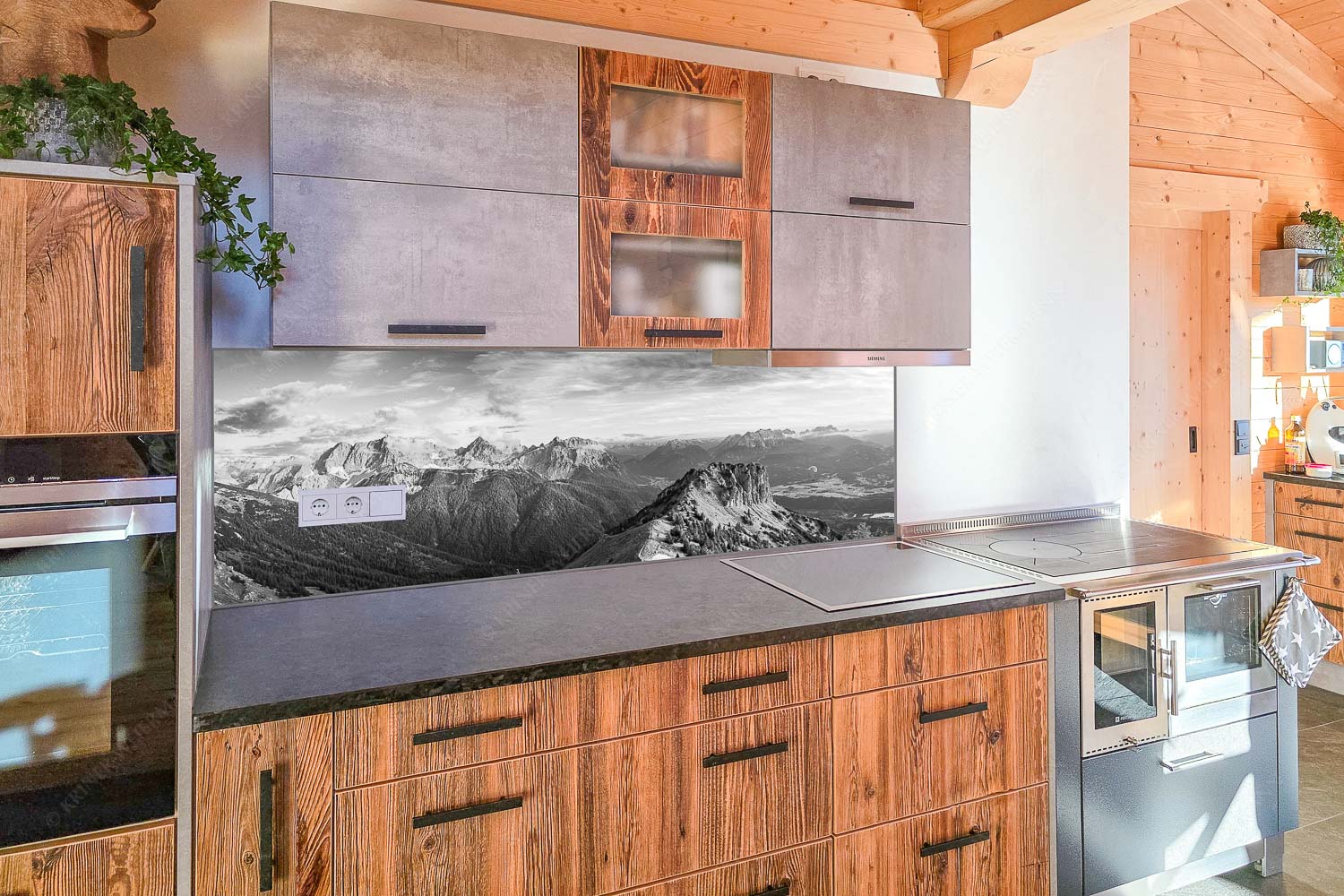 Signalkopf mit Karwendel- und Wettersteingebirge - Küchenzeile=1 Abflug-Gleitschirm im Karwendel 3:1 sw - mehr Infos bei www.Kriner-Weiermann.de