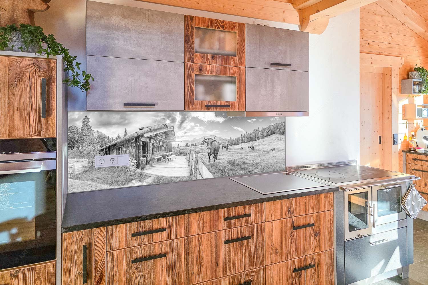 Malerische Almhütte bei Mittenwald mit Karwendel - Küchenzeile=1 Almbiente-Mittenwald Alm Buckelwiesen Karwendel 3:1 sw - mehr Infos bei www.Kriner-Weiermann.de