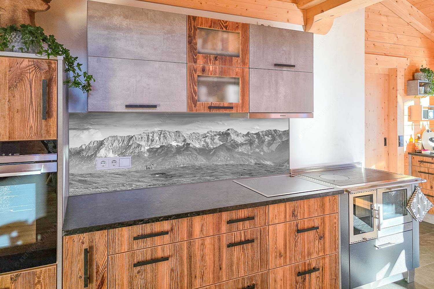 Eines der schönsten Panoramen im Garmisch-Partenkirchen bietet die Aussicht vom Wank - Küchenzeile=1 Der Blick ins Herz-Panorama am Wank 3:1 sw - mehr Infos bei www.Kriner-Weiermann.de