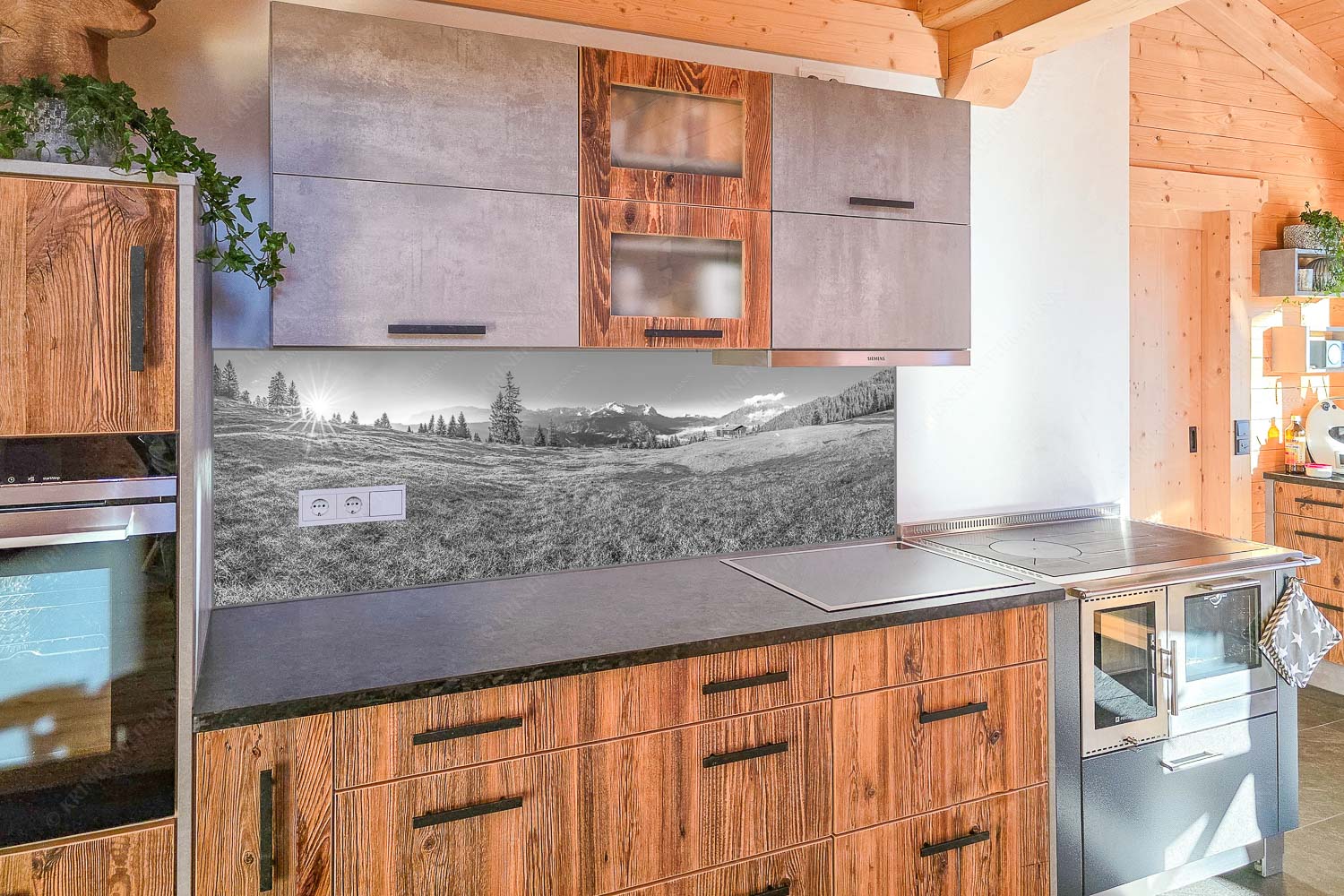 Sonnenaufgang an der Eckenhütte mit Blick zum Zugspitzmassiv - Küchenzeile=1 Ein Morgen an der Eckenhütte-Garmisch-Partenkirchen mit Zugspitze und Kramer 3:1 sw - mehr Infos bei www.Kriner-Weiermann.de