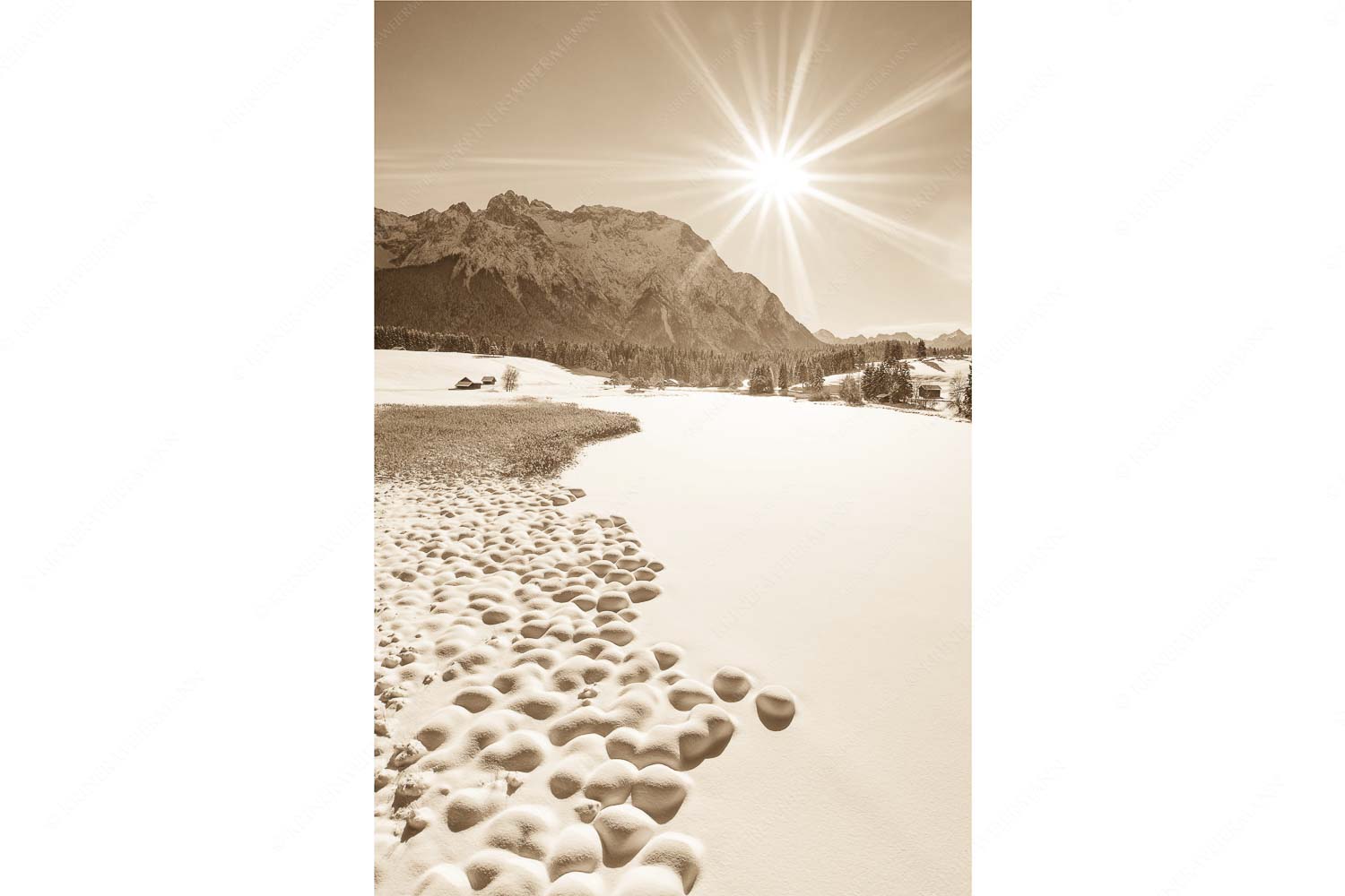 Blick über den Schmalensee zum Karwendelgebirge - Zuckerguss_2zu3_sepia - mehr Infos bei www.Kriner-Weiermann.de