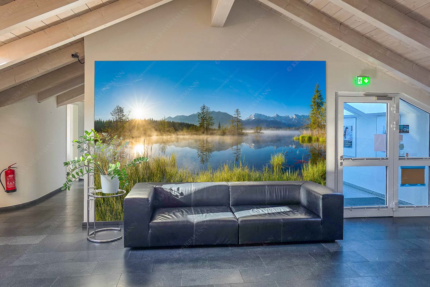 Sonnenaufgang am Barmsee mit Blick zum Karwendelgebirge - Eingang Am Barmsee-Karwendelblick 3:2 - mehr Infos bei www.Kriner-Weiermann.de