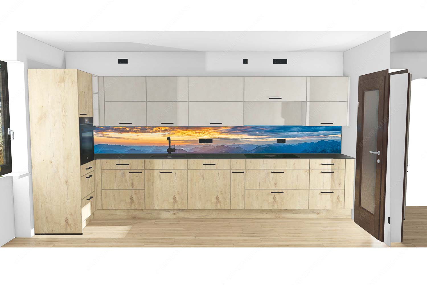 Blick in die Bayerischen Voralpen kurz vor Sonnenaufgang - Küche Morgens im Soiern-Soierngebirge Karwendel Panorama 9:1 - mehr Infos bei www.Kriner-Weiermann.de