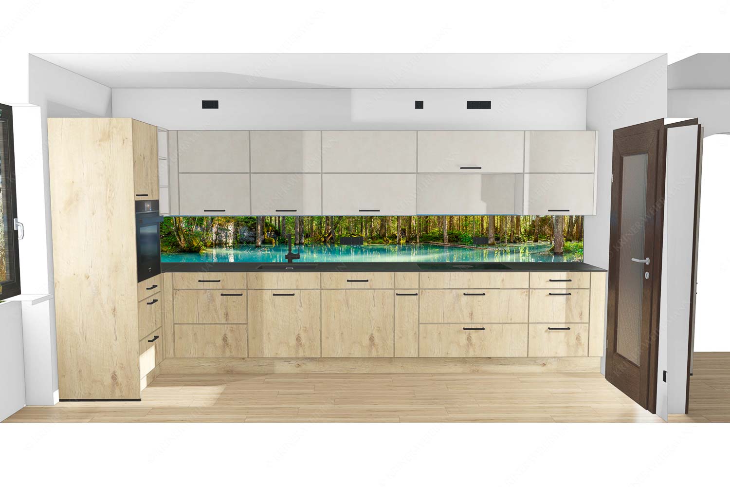 Überschwemmte Waldflächen an der Partnach - Küche Partnachmangroven II-Wasser im Wald 9:1 - mehr Infos bei www.Kriner-Weiermann.de