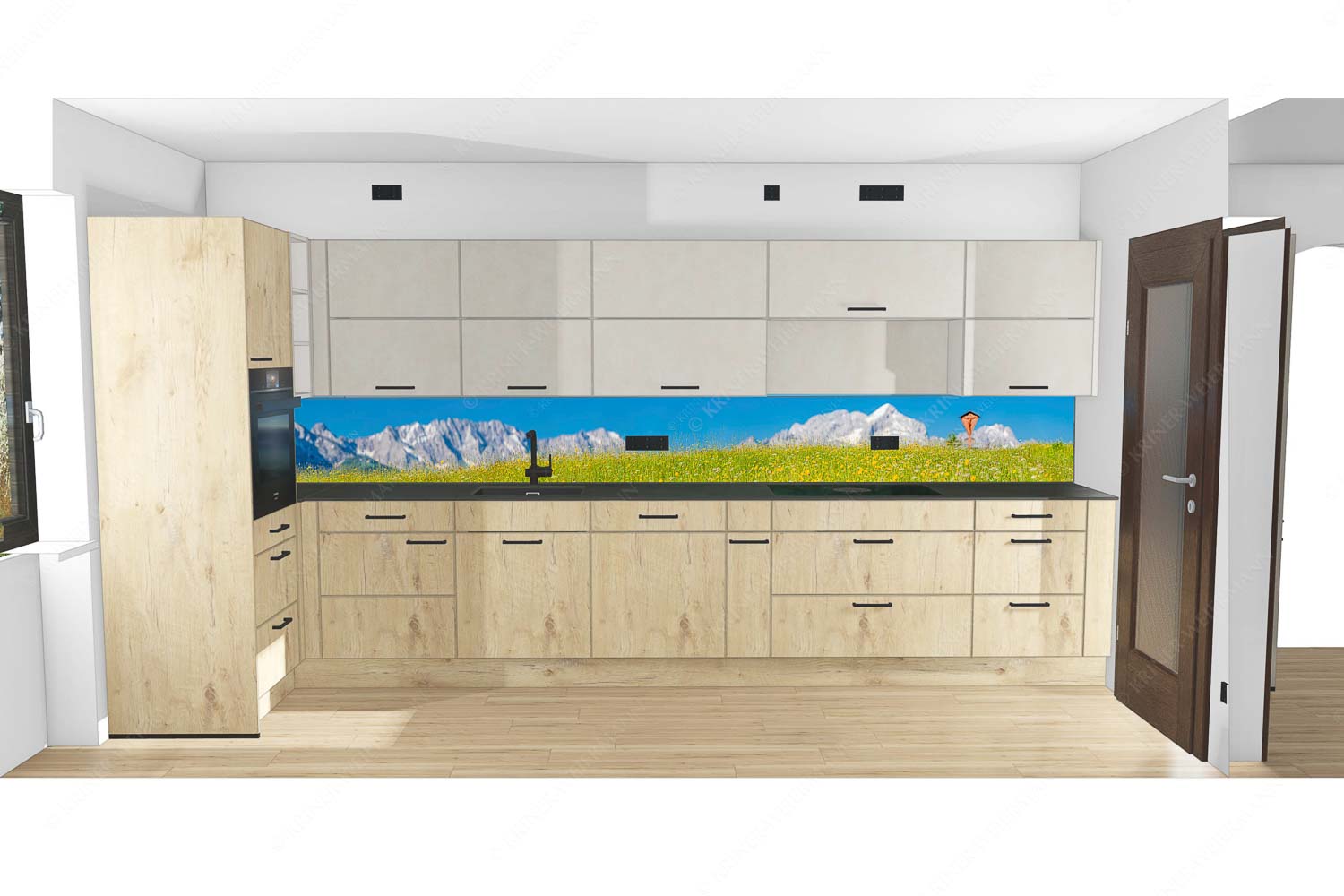 Blick über Blumenwiese am Eckbauer zum Zugspitzmassiv - Küche Wegkreuz III-Alpine Kulturlandschaft Alpspitze Zugspitze 9:1 - mehr Infos bei www.Kriner-Weiermann.de