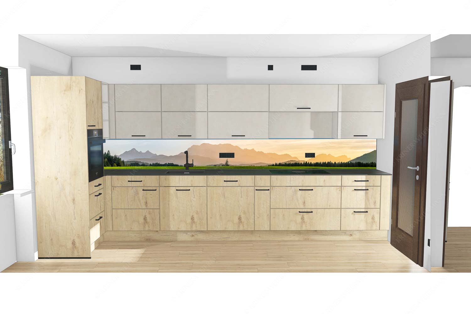 Blick zum Wettersteingebirge im herbstlichen Abendlicht - Küche Zugspitzmassiv Silhouetten III-Wetterstein 9:1 - mehr Infos bei www.Kriner-Weiermann.de