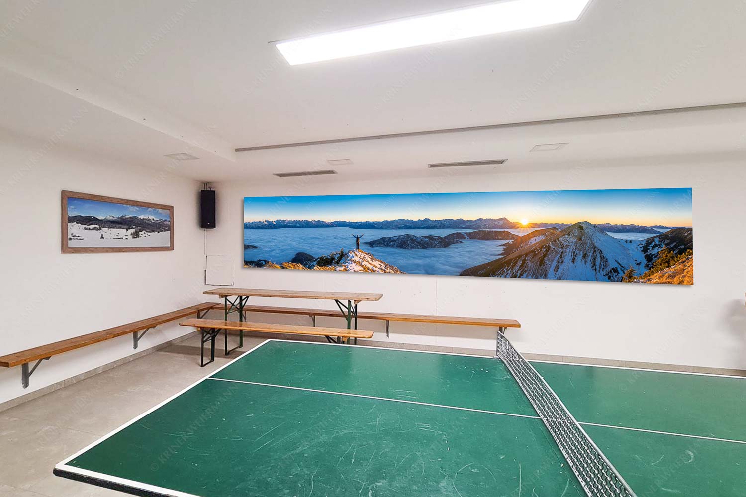 Blick aus dem Estergebirge über Nebelmeer zum Sonnenuntergang an der Zugspitze - Sitzecke rechts Freude-Bergsteiger im Estergebirge 5:1 - mehr Infos bei www.Kriner-Weiermann.de