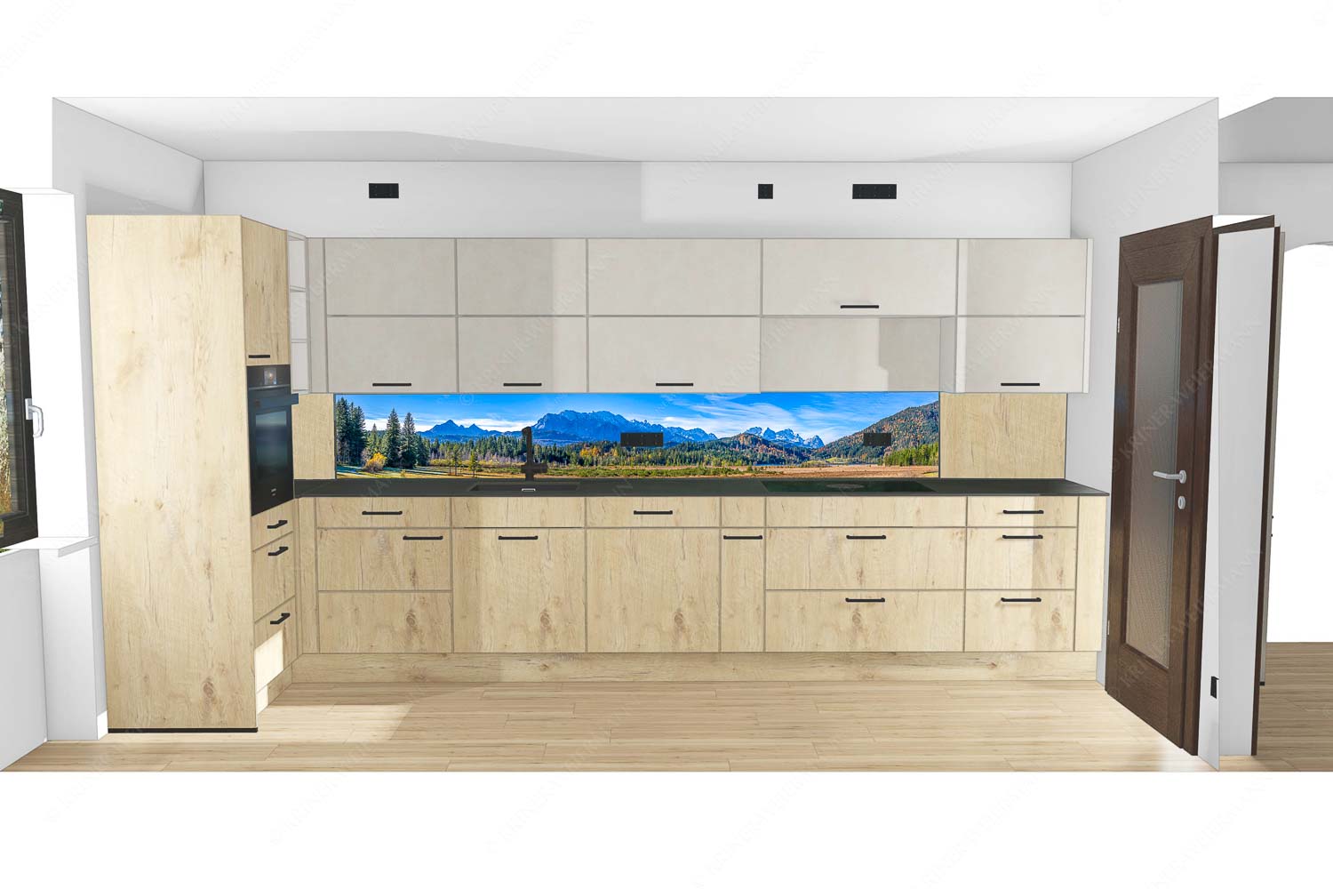 Blick über den Barmsee zu den Arnspitzen und das Wettersteingebirge - Küche mit Holz Herbststimmung am Barmsee-Wettersteingebirge 7:1 - mehr Infos bei www.Kriner-Weiermann.de