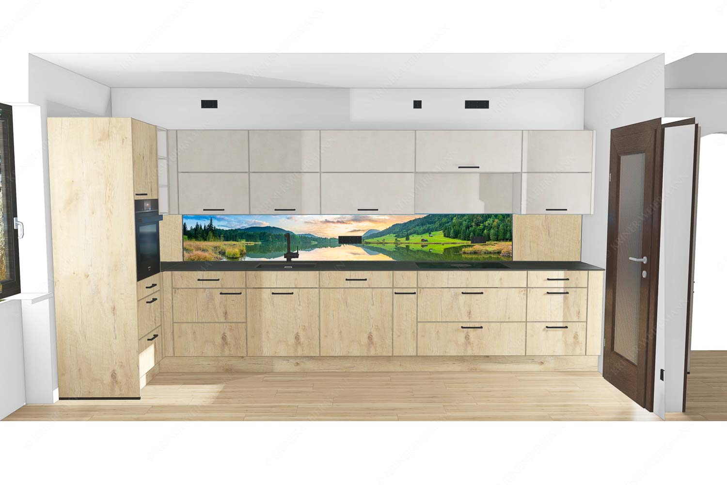 Blick über den Geroldsee in den Sonnenuntergang am Estergebirge - Küche mit Holz Ruhige Wasser-Geroldsee mit Wank 7:1 - mehr Infos bei www.Kriner-Weiermann.de