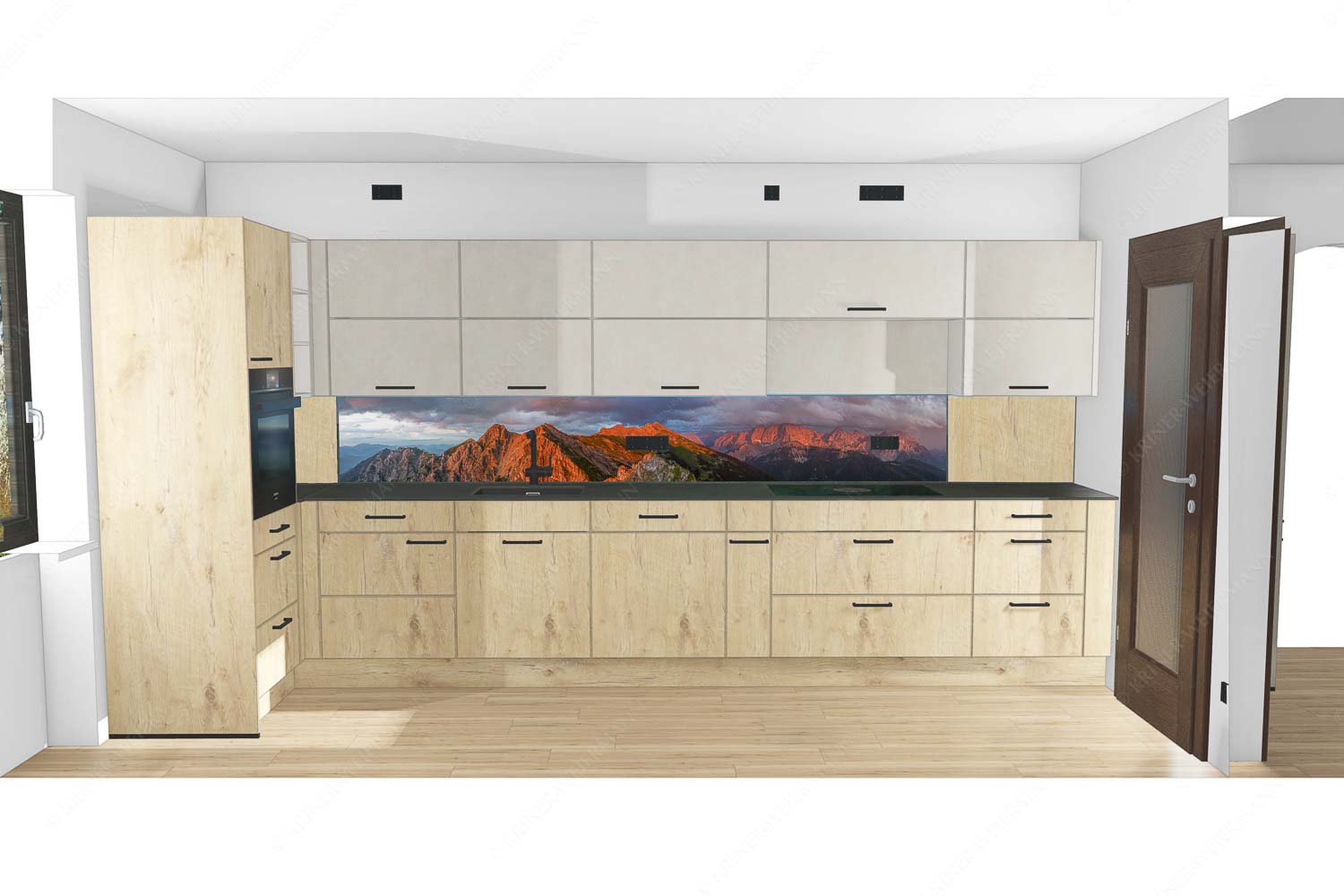 Letztes Sonnenlicht trifft Wörner, Hochkarspitze und Soiernspitze - Küche mit Holz Seinskopfblick-Seinskopf Abendlicht Gewitterpause Karwendel 7:1 - mehr Infos bei www.Kriner-Weiermann.de