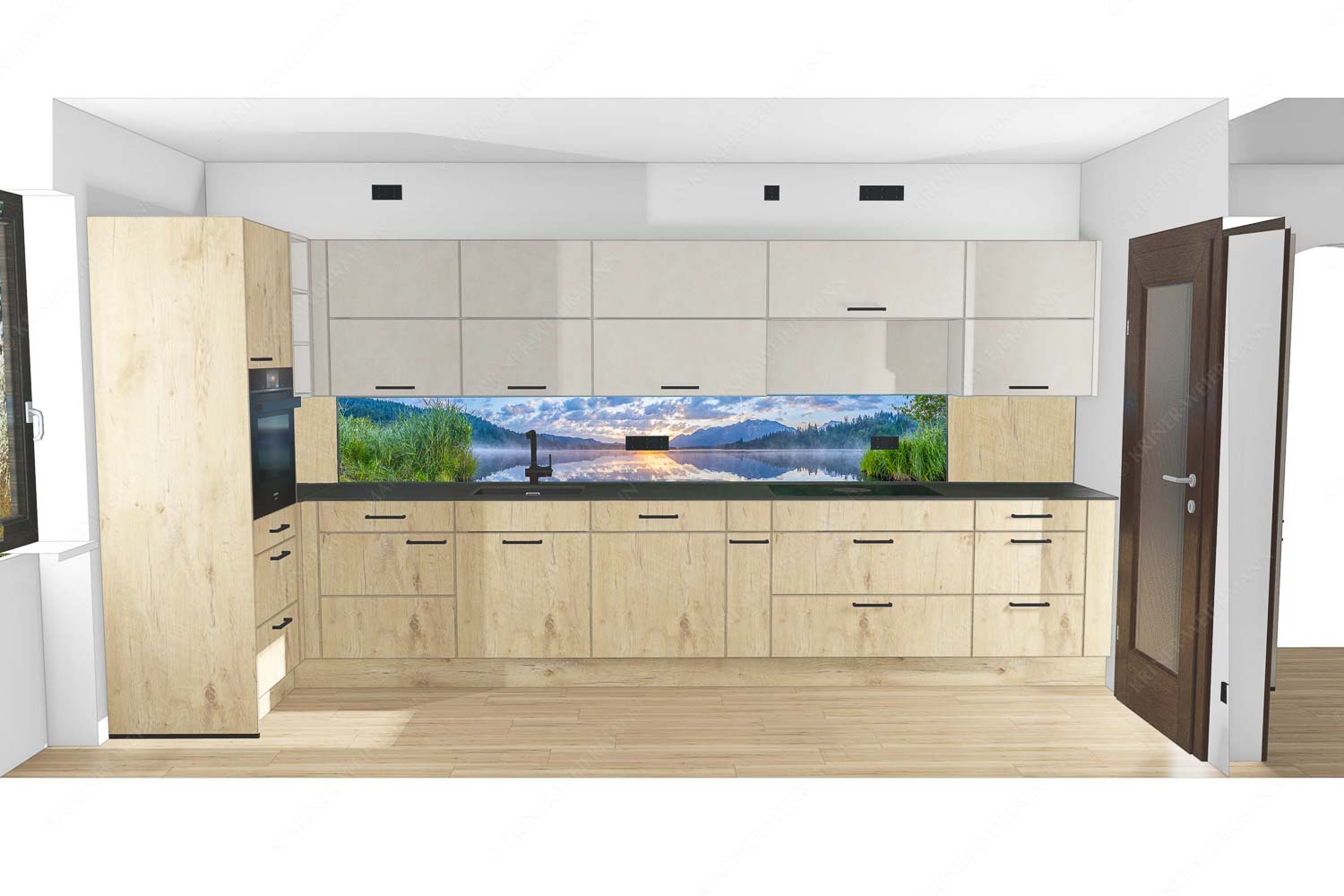 Herrliche Spiegelung bei aufgehender Sonne am Barmsee - Küche mit Holz Spiegelsaal-Morgenstimmung am Barmsee 7:1 - mehr Infos bei www.Kriner-Weiermann.de