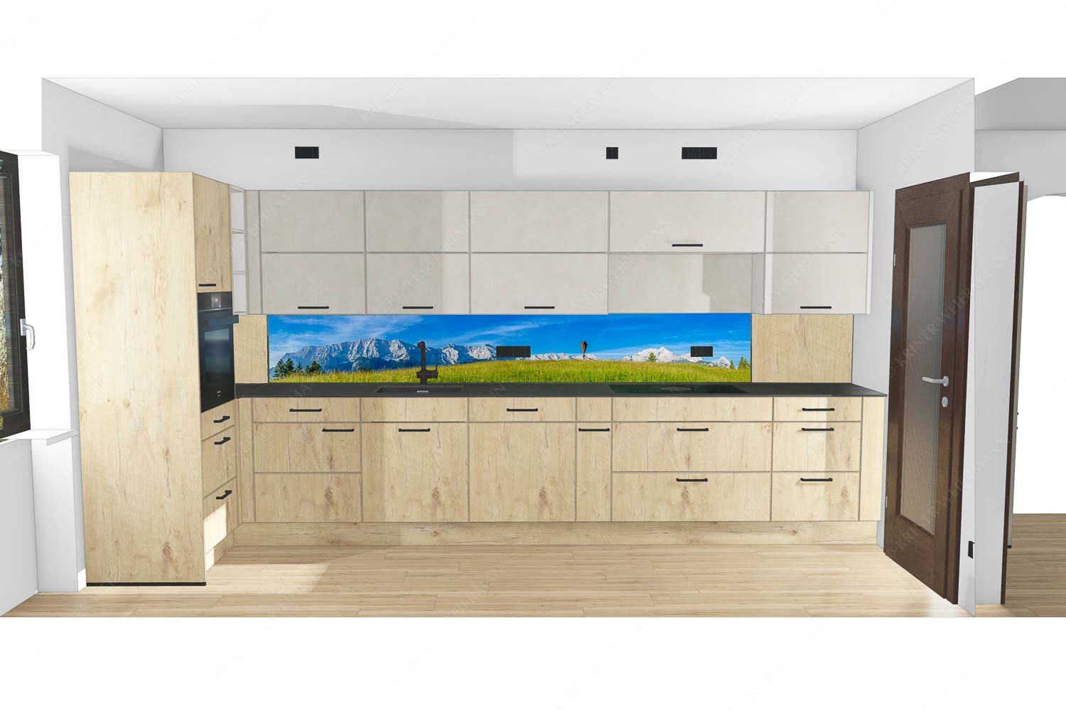 Blick über Blumenwiese am Eckbauer zum Wettersteingebirge - Küche mit Holz Traumhafte Wiesen-Feldkreuz Eckbauer 7:1 - mehr Infos bei www.Kriner-Weiermann.de