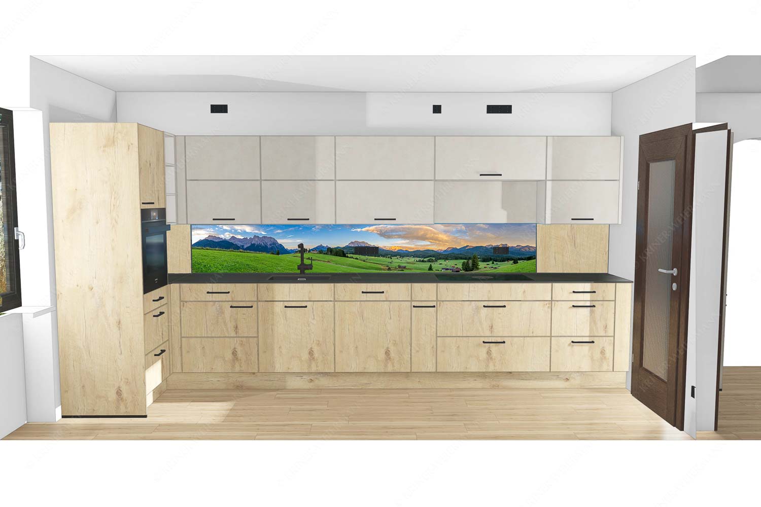 Erstes Sonnenlicht am Zugspitzmassiv - Küche mit Holz Wunderbares Werdenfels-Karwendel Wetterstein und Estergebirge 7:1 - mehr Infos bei www.Kriner-Weiermann.de